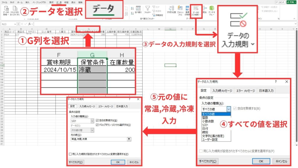 「保管条件」のプルダウン挿入